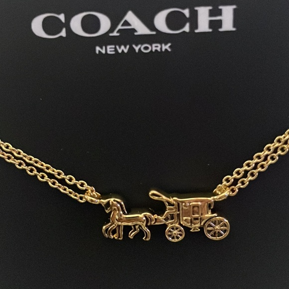 Coach gold double strand horse and carriage necklace. - Picture 2 of 3